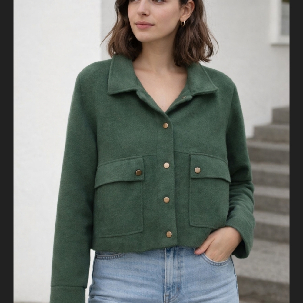 Magaschoni Olive Utility Jacket with Gold Buttons - Picture 1 of 5